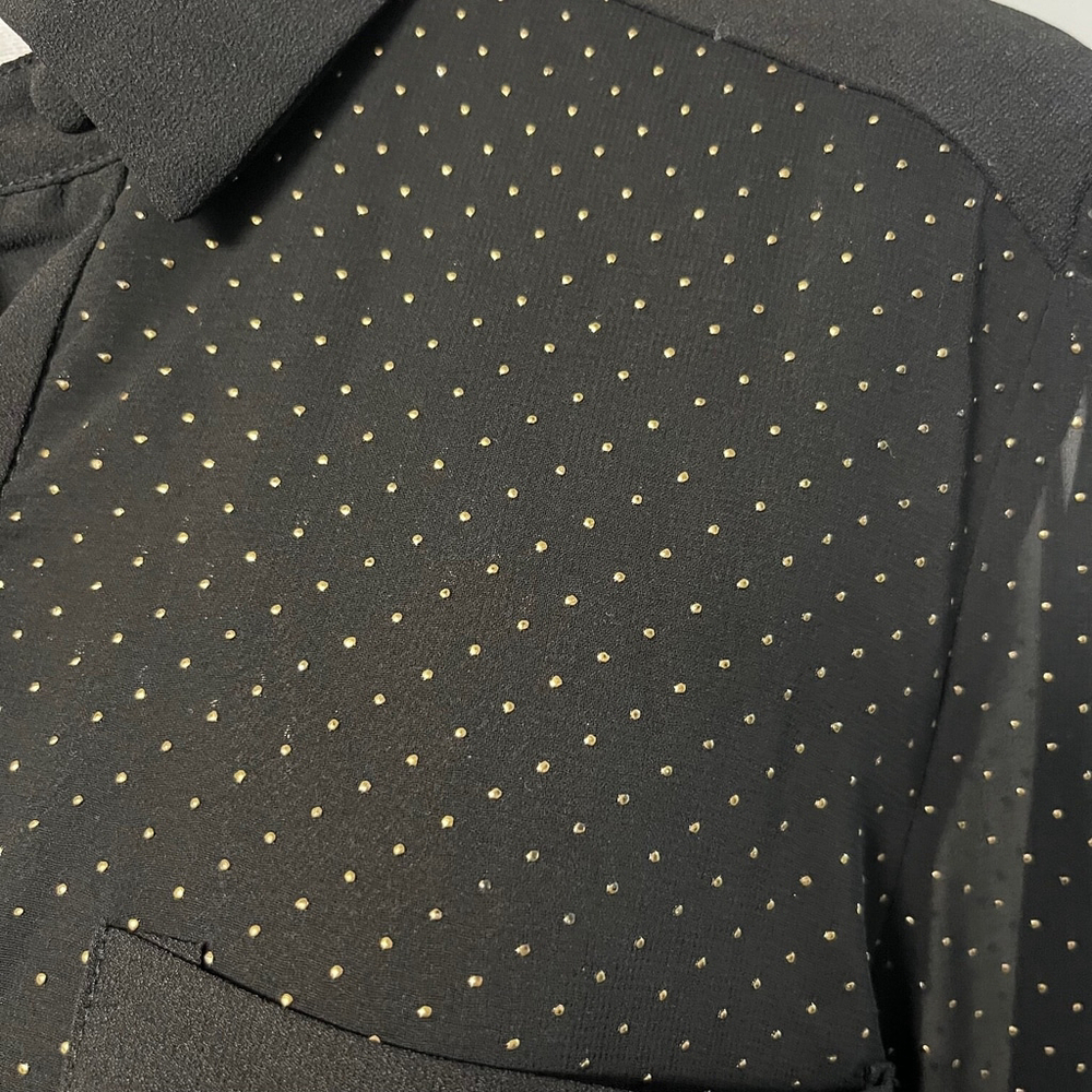 Rachel Roy Black Sheer Arm Gold Dot Midi Dress Size 8 - Picture 8 of 12